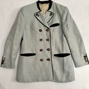 Green Double-Breasted Blazer with Stand-Up‎ Collar